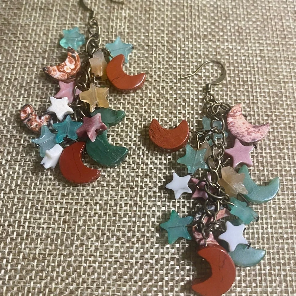 Vintage Moon & Star Gemstone Earrings